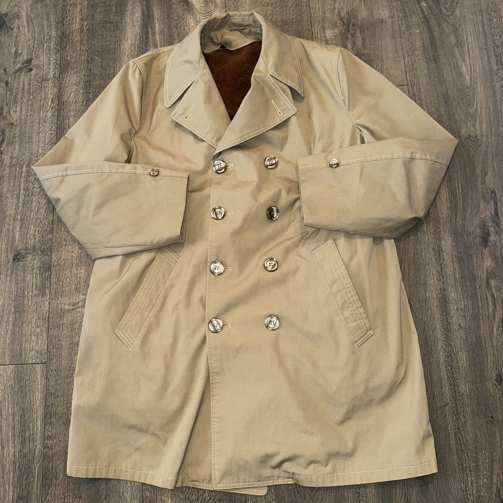 Vtg Wingflite Norseman Double Breasted Trench Coat Men's 42R Khaki Old Money 60s